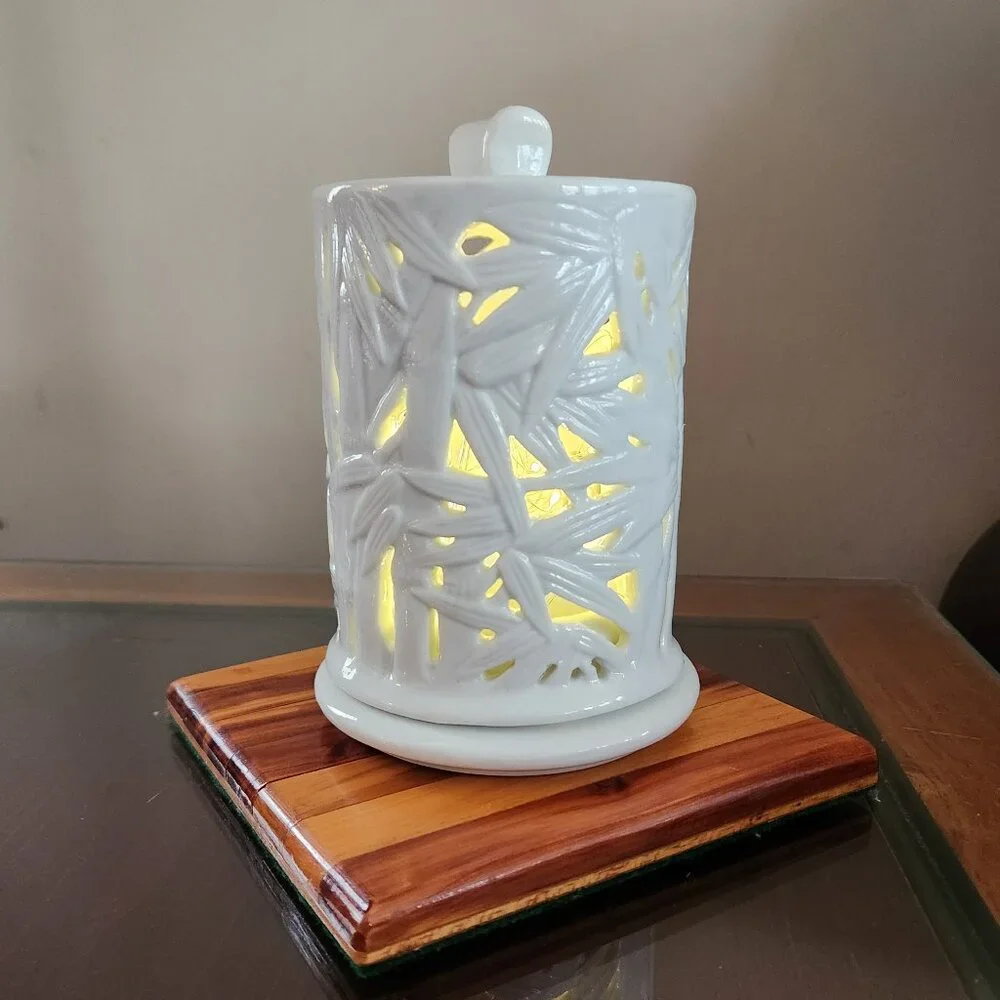 Andrea By Sadek White Porcelain Reticulated Two Piece Candle Holder / Fairy Lamp